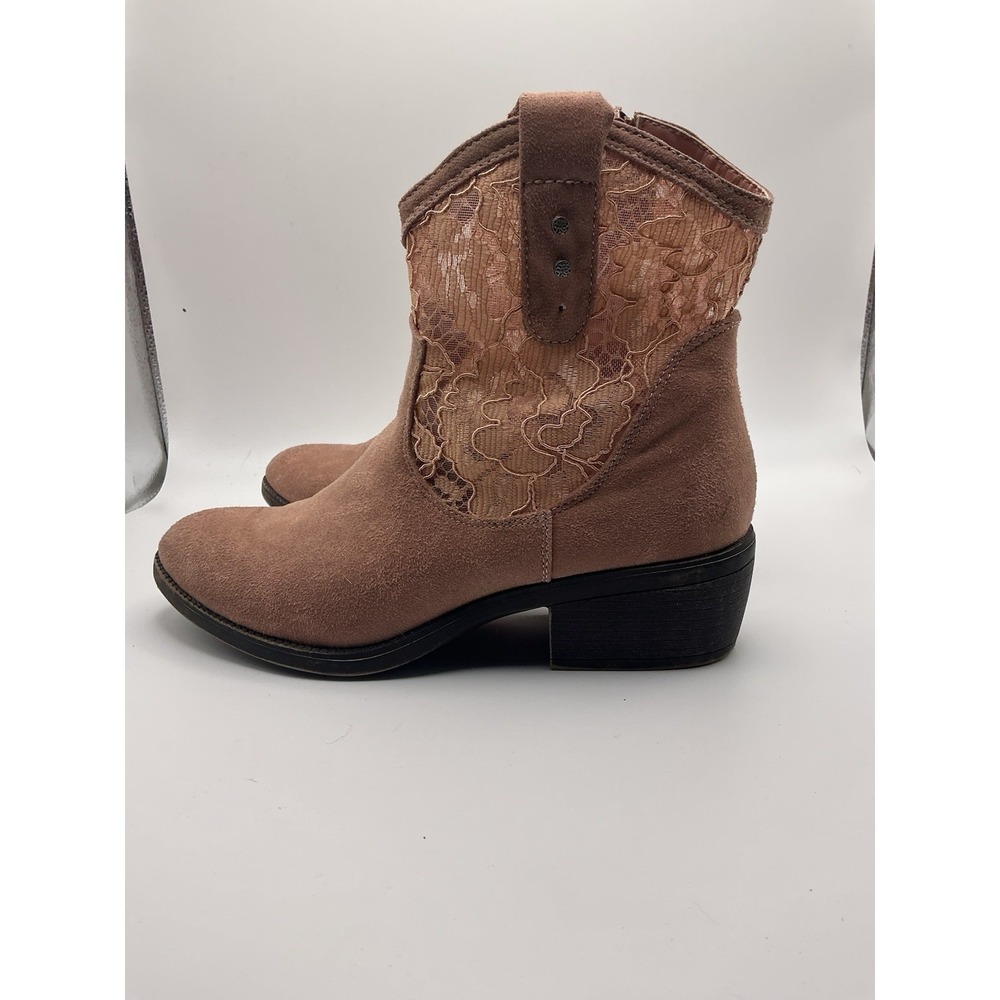 Sugar Brown Suede Lace Ankle Boots Western Heel Women's Size 7 Missing Button